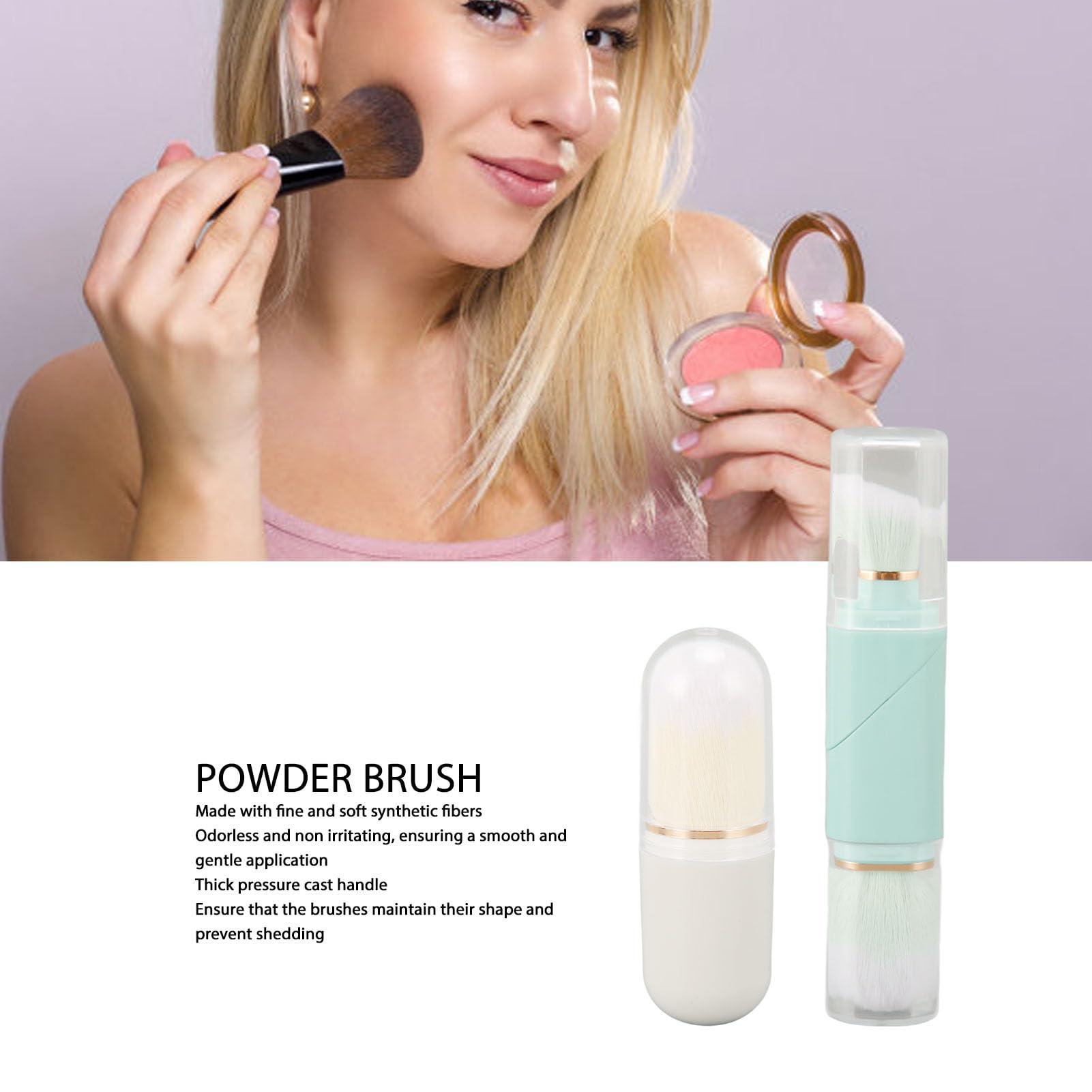 Tissting Retractable Brush Travel Makeup Brush, Travel Double Ended Foundation Powder Blush Brush, Capsule Shape Makeup Brush with Cover, Makeup Brushes Set(Blue White)