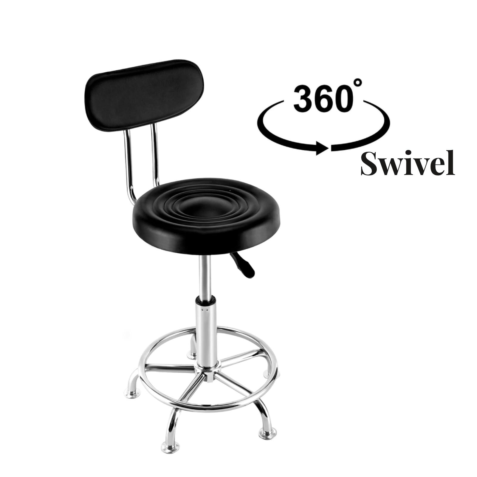 QIUTMER QIUTMER Chair Stool Salon Chair with 360 Swivel Seat Height Adjustable High Barber Cutting Stools with Backrest Black for Home Office Barber Shop
