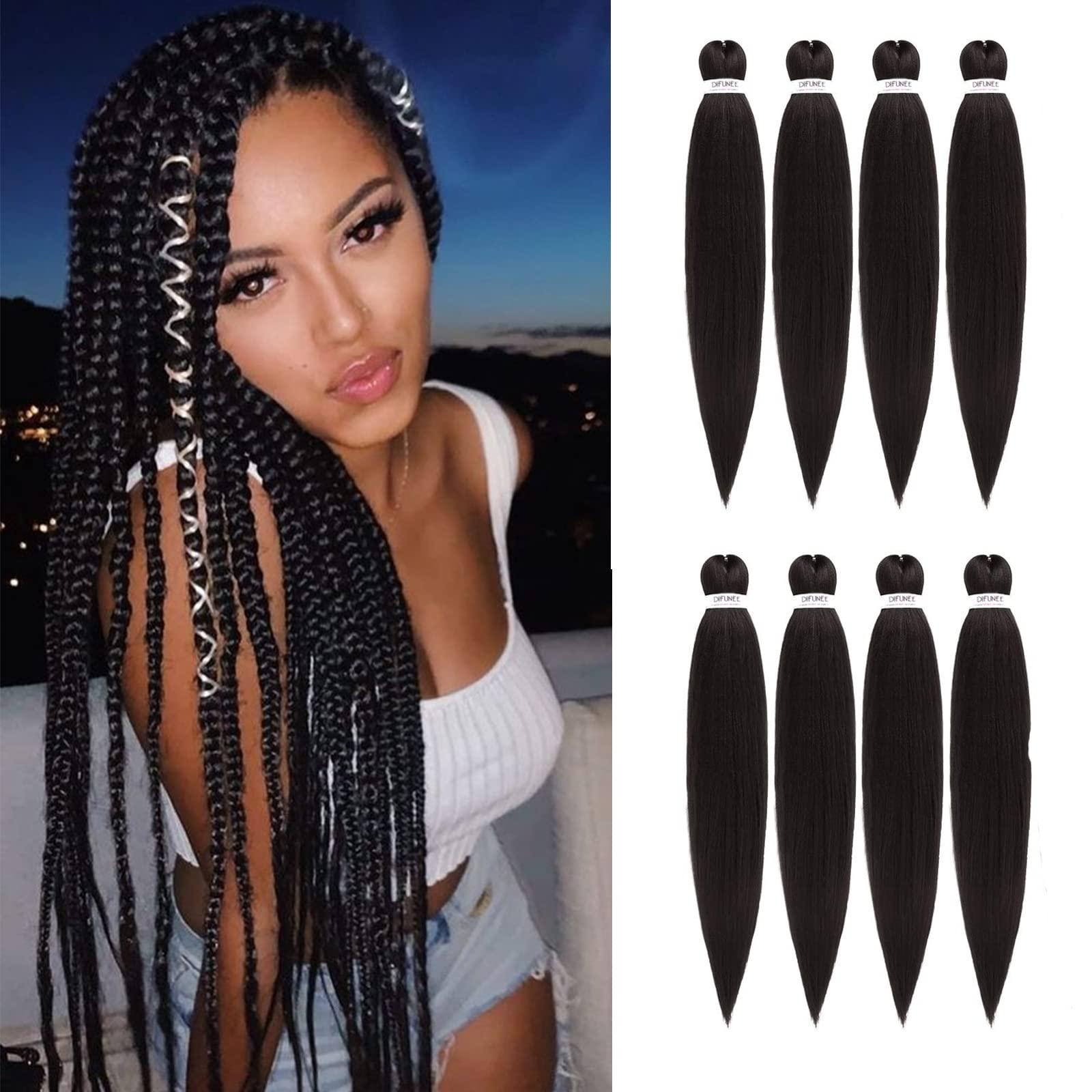 DIFUNEE DIFUNEE Pre-stretched Braiding Hair - 30 Inch 8 Packs Dark Brown Super Long Braiding Hair For Twist or Box Braids, Yaki Texture Hot Water Setting Synthetic Braiding Hair Extensions (30 Inch, 2-8P)