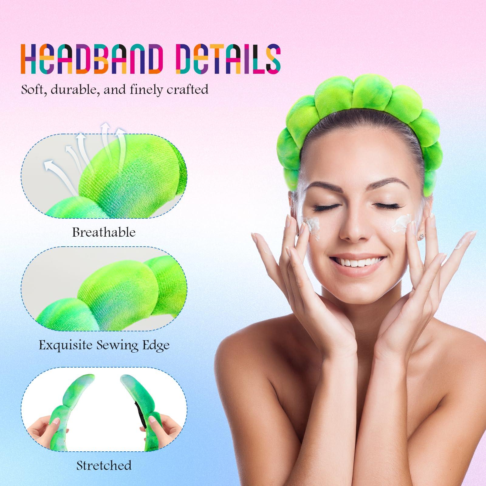 Hroevc Hroevc 4PCS Tie-Dye Spa Headband and Wristband Set for Face Washing, Puffy Facial Terry Cloth Makeup Face Wash Headband for Women GirlsTie-Dye 1
