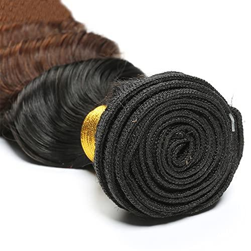 Seeuiegam Ombre 1b30 Deep Wave Human Hair 3 Bundles 24 26 28 Inch Tow Tone Black To Brown Brazilian Remy Hair Grade 8A Human Hair Weaves 3 Bundles Deep Wave Hair Bundles For Women