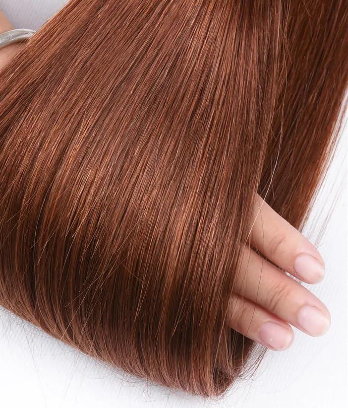 Lukcttr Lukcttr Copper Brown Human Hair Bundles - Brazilian Reddish Brown Straight #33 - 16 Inch Auburn Straight