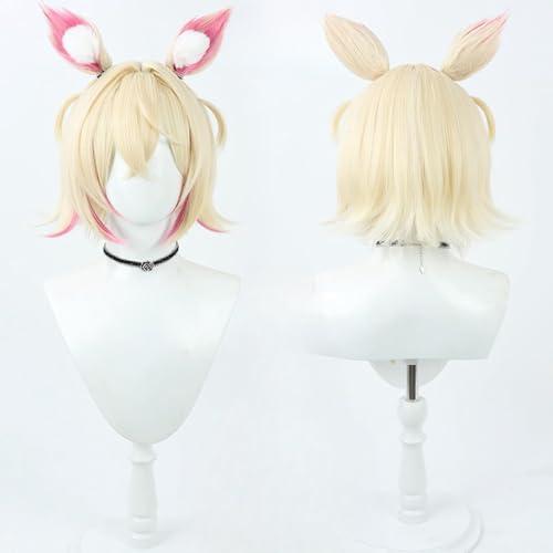 TEDPRBGE TEDPRBGE 3th Idol Cosplay Wig Highlight Ombre Pink Gold Wig Layered Wig with Bangs Heat Resistant Synthetic Hair Wigs Role Play Wig 12 inches + Ear