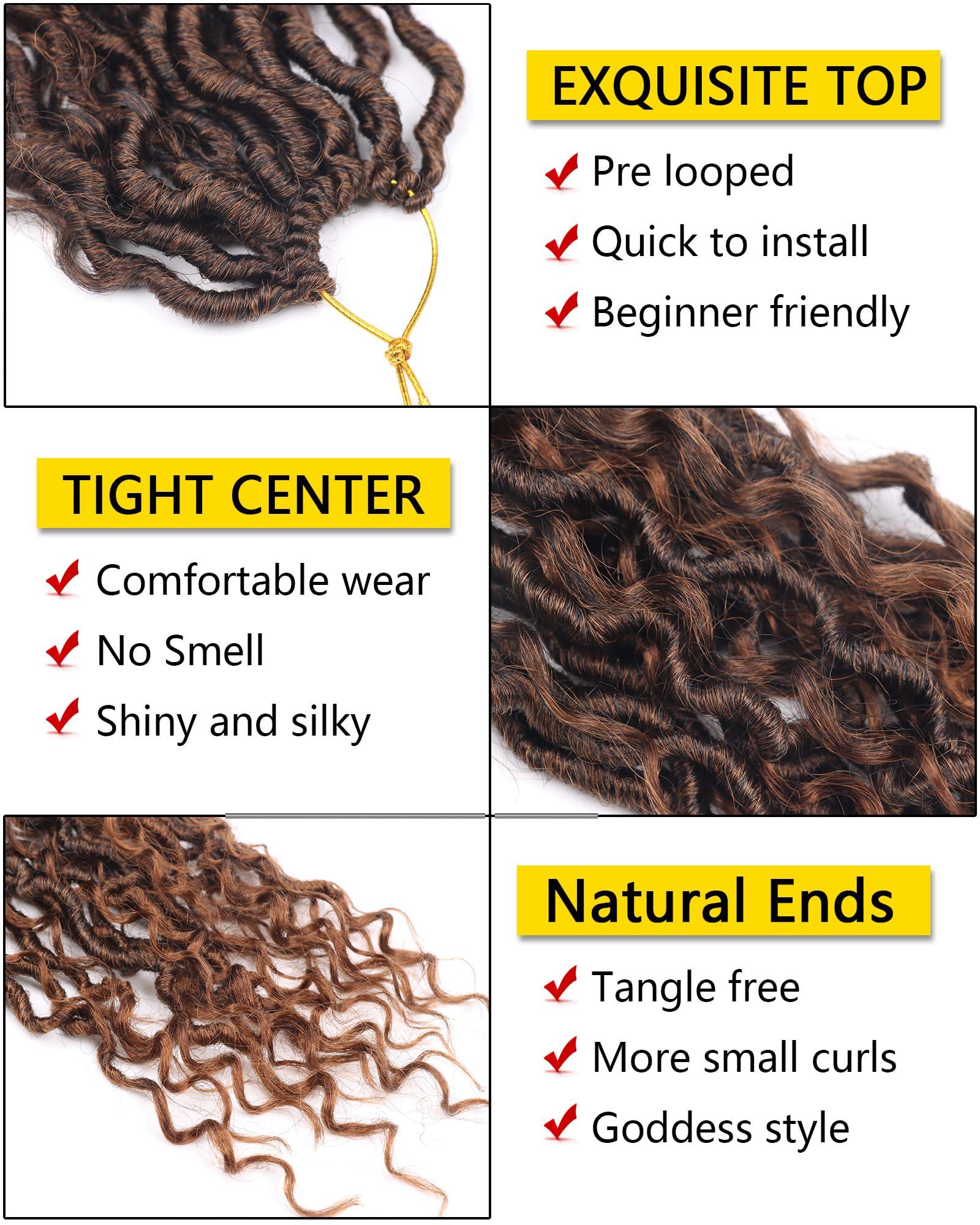 Aeagoo Goddess Locs Crochet Hair 14 Inch 7 Packs Curly Faux Locs Crochet Hair with Curly Ends River Locs Crochet Hair for Black Women Crochet Braids with Curly Ends (14 Inch, 7 Packs, T1B30)