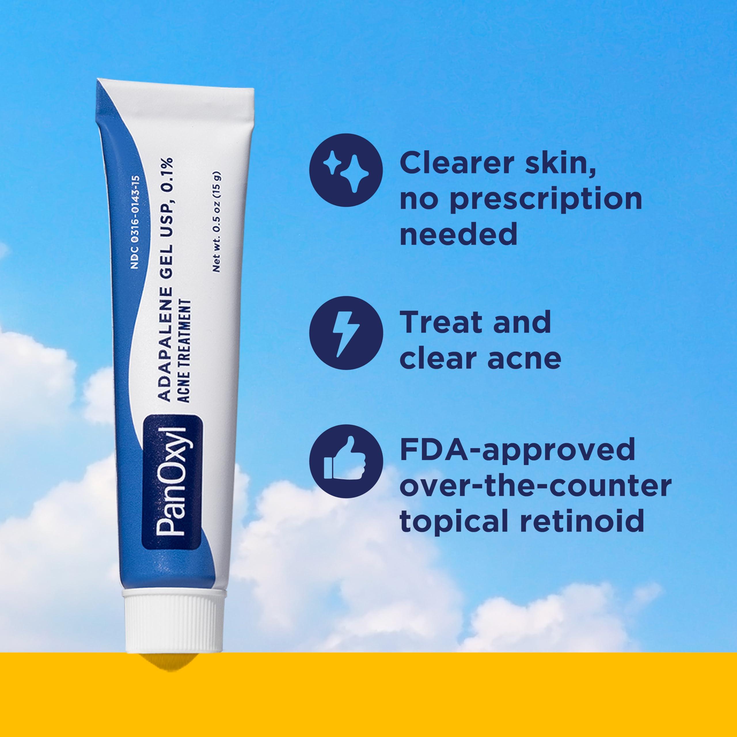 PanOxyl PanOxyl Adapalene 0.1% Leave-On Gel, 30 Day Supply, Retinoid Gel Acne Treatment, Acne Prone Skin, Oil Free, Fragrance Free, 0.5 oz