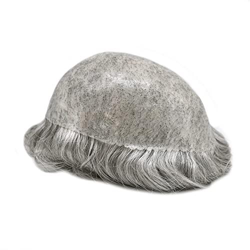 Generic Toupee for Men Hair Replcement System Mens Toupee Full Poly Thin Skin Human Hair Piece All PU Injection Toupee Hair Systems (8X10", 1B80 1B# OFF BLACK WITH 80% SYNTHETIC GREY)