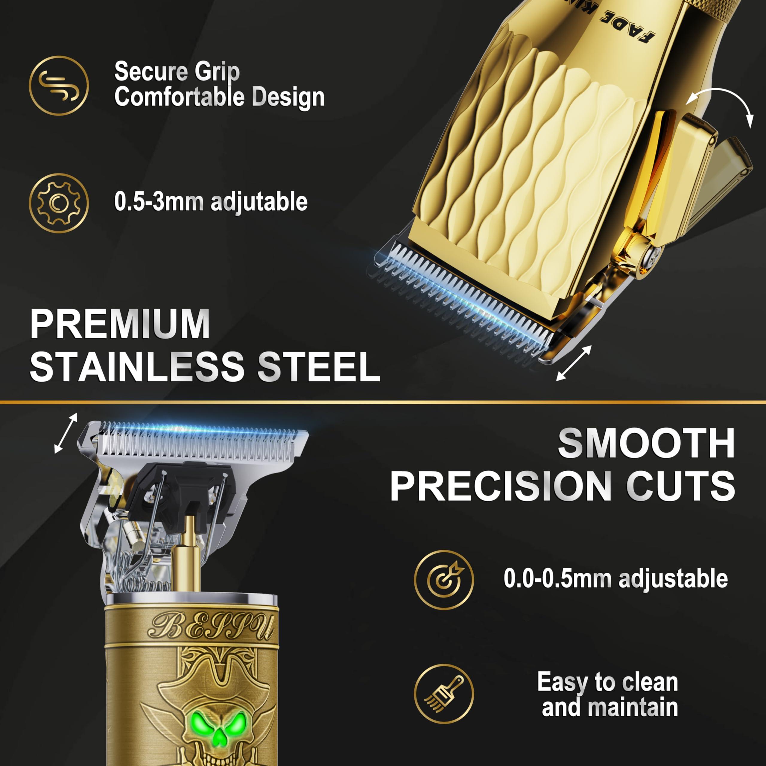 FADEKING FADEKING Professional Hair Clippers for Men - Cordless Hair Clippers, LCD Display Barber Clippers for Hair Cutting & Mens Grooming with Travel Case (Gold+Bronze)