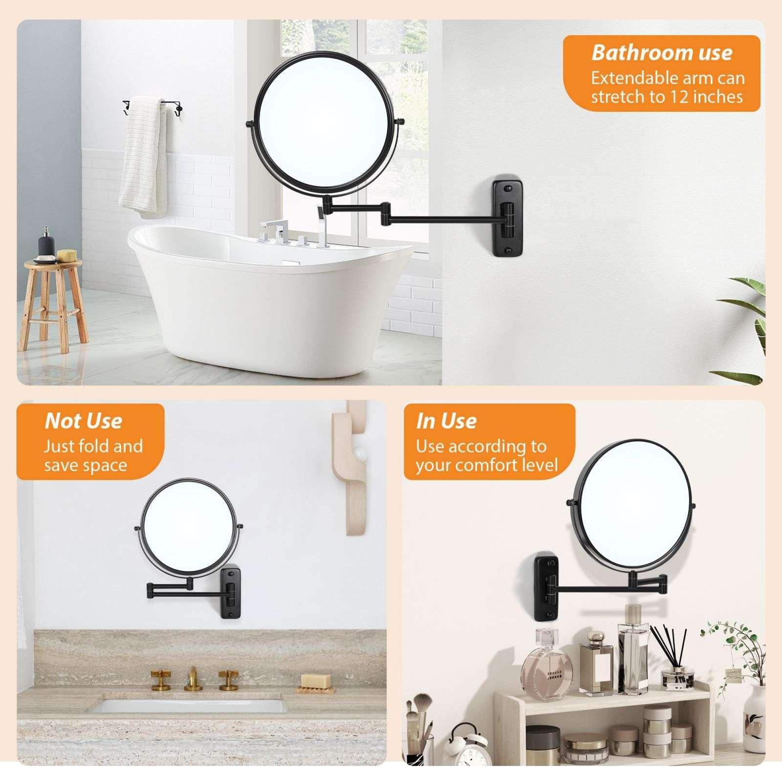 HOMEMIRO Large Size 9-in Wall Mounted Magnifying Makeup Mirror 1X/10X Magnification,Extendable Bathroom Mirrors Wall Mount Vanity Mirror for Shaving,12-in Folding Arm,Flexible Adjustable,Space-Saving,No Light