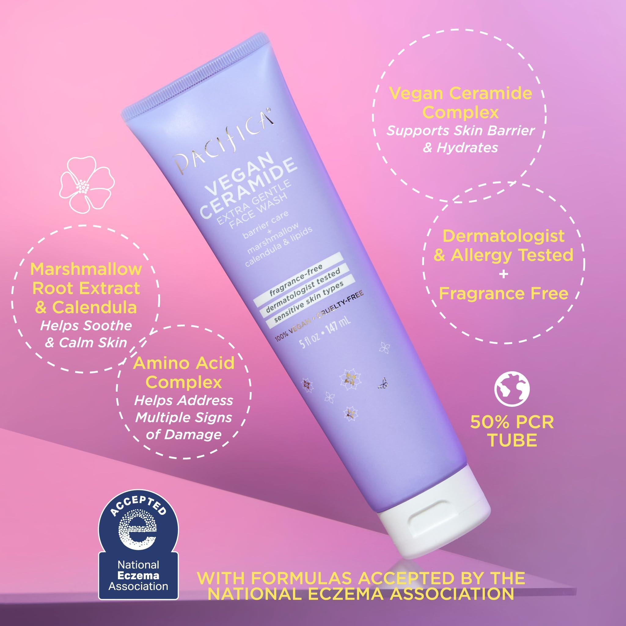 Pacifica Pacifica Face Wash for Sensitive Skin Facial Cleanser Vegan Ceramide Barrier Repair Extra Gentle for Daily Fragrance Free for Sensitive Skin, Clean Beauty, Vegan & Cruelty-Free Dermatologist Tested