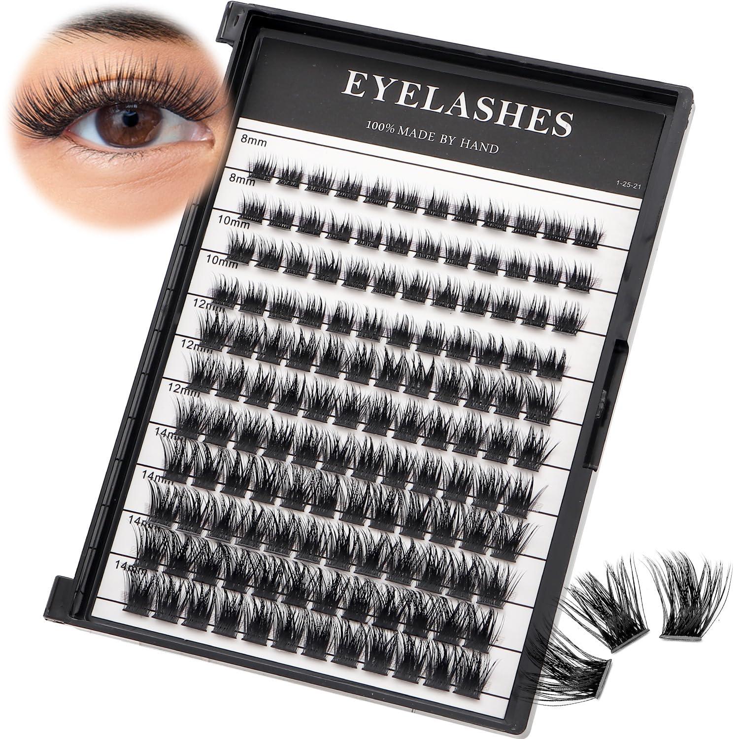 Bodermincer Bodermincer Lash Extension 132pcs D Curl 8-10-12-14mm Mixed Lash Clusters Segment Lash Clusters (January-8-10-12-14mm Mixed)