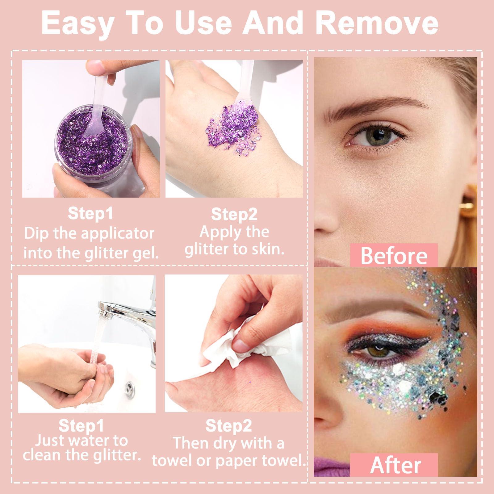 Boko Boko 50ML Body Glitter Gel, Green Mardi Gras Mermaid Chunky Glitter Gel for Face Hair Body Makeup, Cosmetic Face Glitter Sequins for Mardi Gras Coachella Party Concert St Patricks Rave Accessories