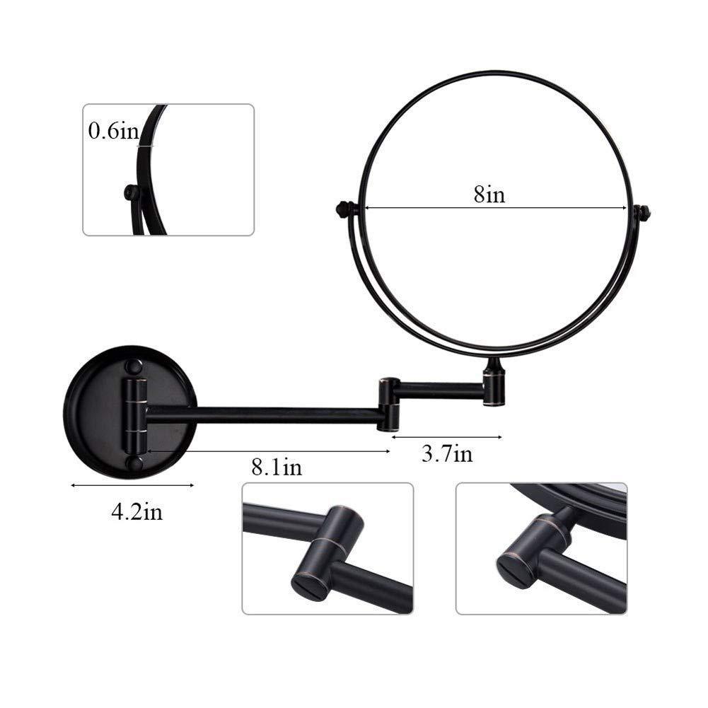 BABUUN BABUUN Wall-Mounted Shaving Mirror Black 10X Magnification + Normal 8-Inch Double-Sided Round Bathroom Vanity Mirror Swivel