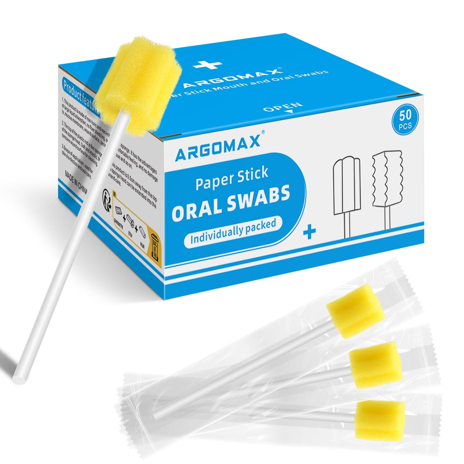 ARGOMAX ARGOMAX Disposable Mouth Swabs, Paper Stick Oral Swabs, Individually Wrapped Odorless Dental Sponge Swabsticks for Mouth & Gum Cleaning, Plum Flower-Yellow-50PCS.