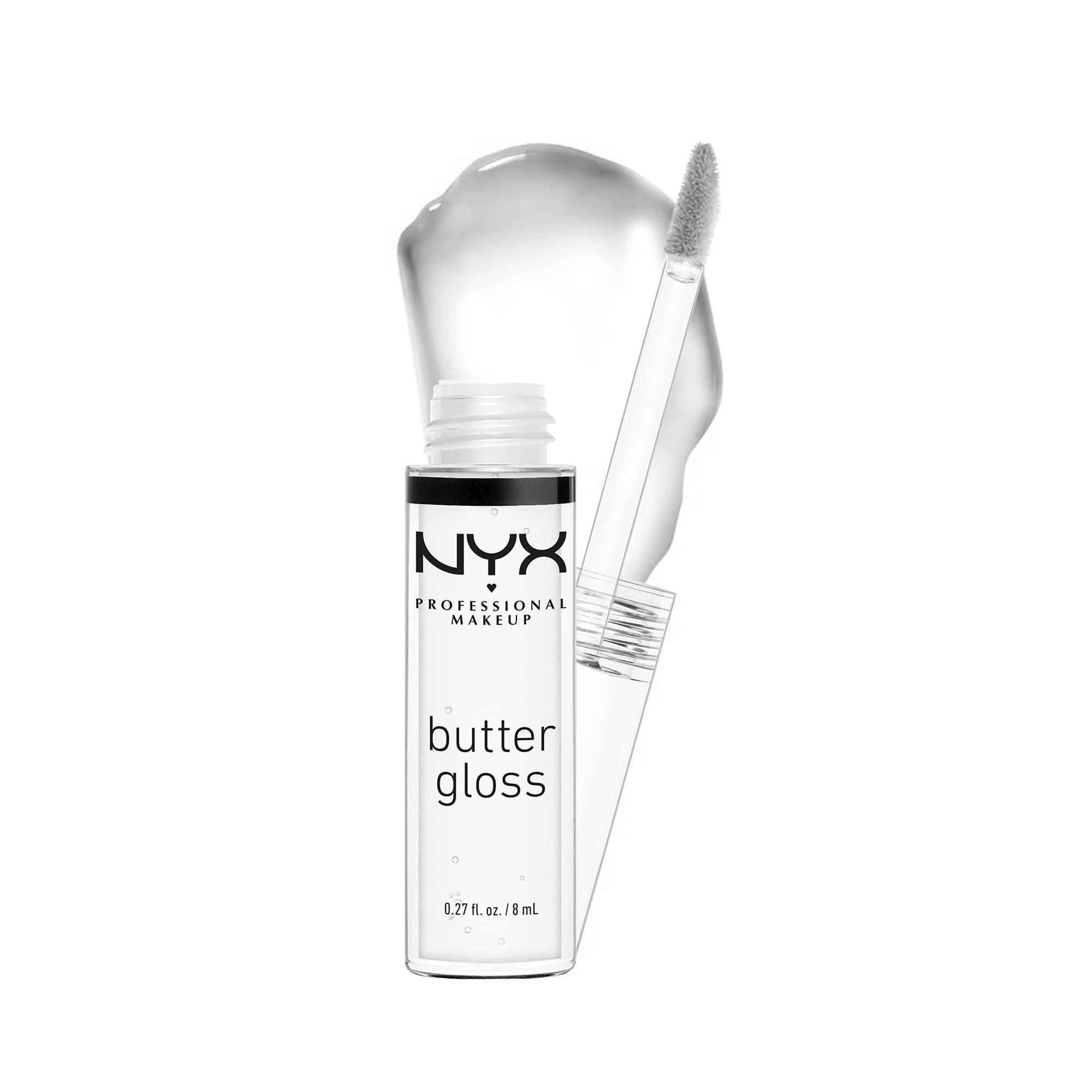NYX PROFESSIONAL MAKEUP NYX PROFESSIONAL MAKEUP The Brow Glue, Extreme Hold Tinted Eyebrow Gel - Dark Brown & Butter Gloss, Non-Sticky Lip Gloss - Sugar Glass (Clear)