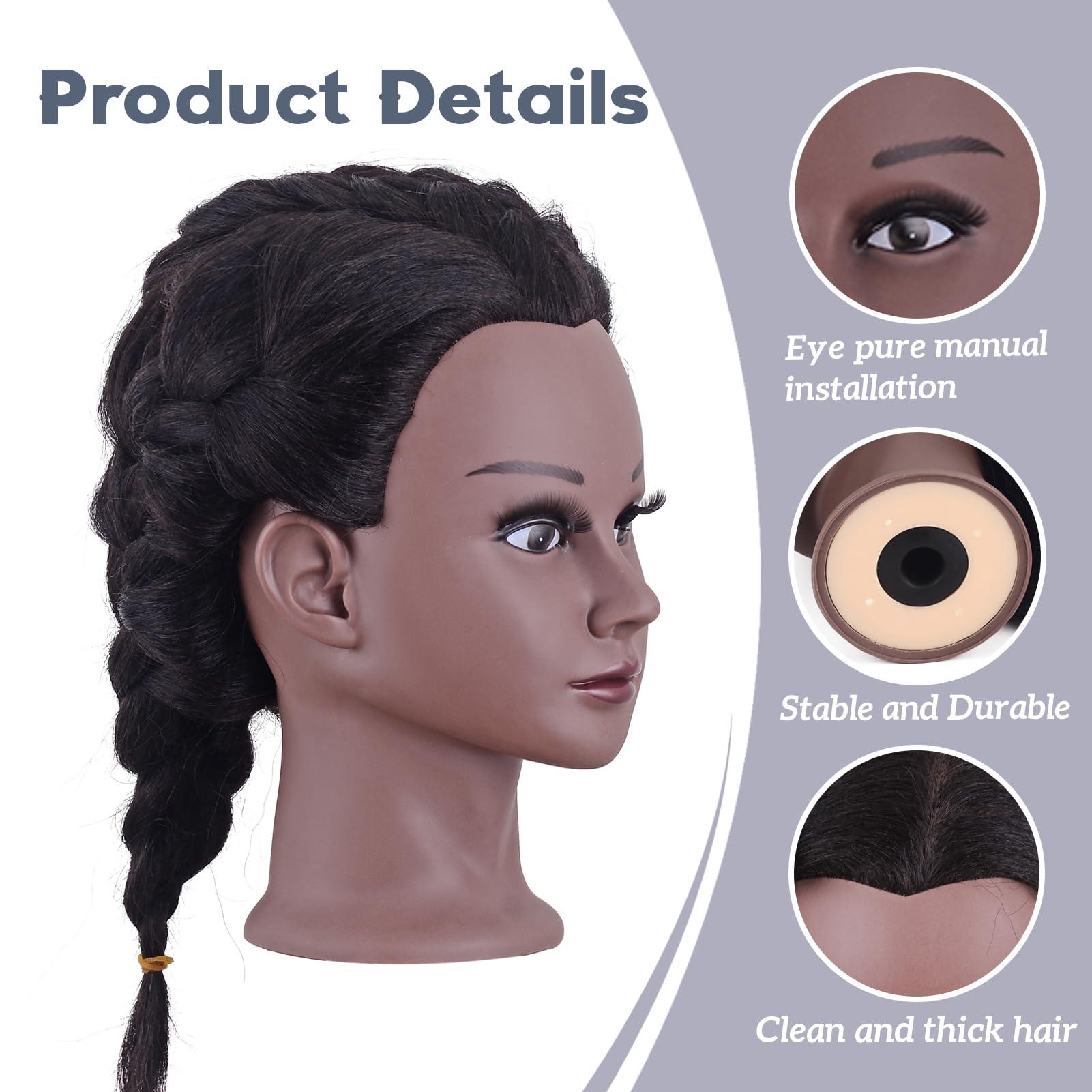BaodanHair Mannequin Head 50% Human Hair Hairdresser Cosmetology Mannequin Manikin Training Head Hair and Free Clamp Holder (black-14)