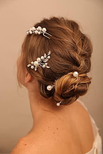 BERYUAN BERYUAN Bridal Rhinestone Pearl Hair Pin Set Women Crystal Silver Wedding Hair Accessory Gift for Her Party Headpiece for Bride Bridesmaid Girls ?7 pcs) (Silver)