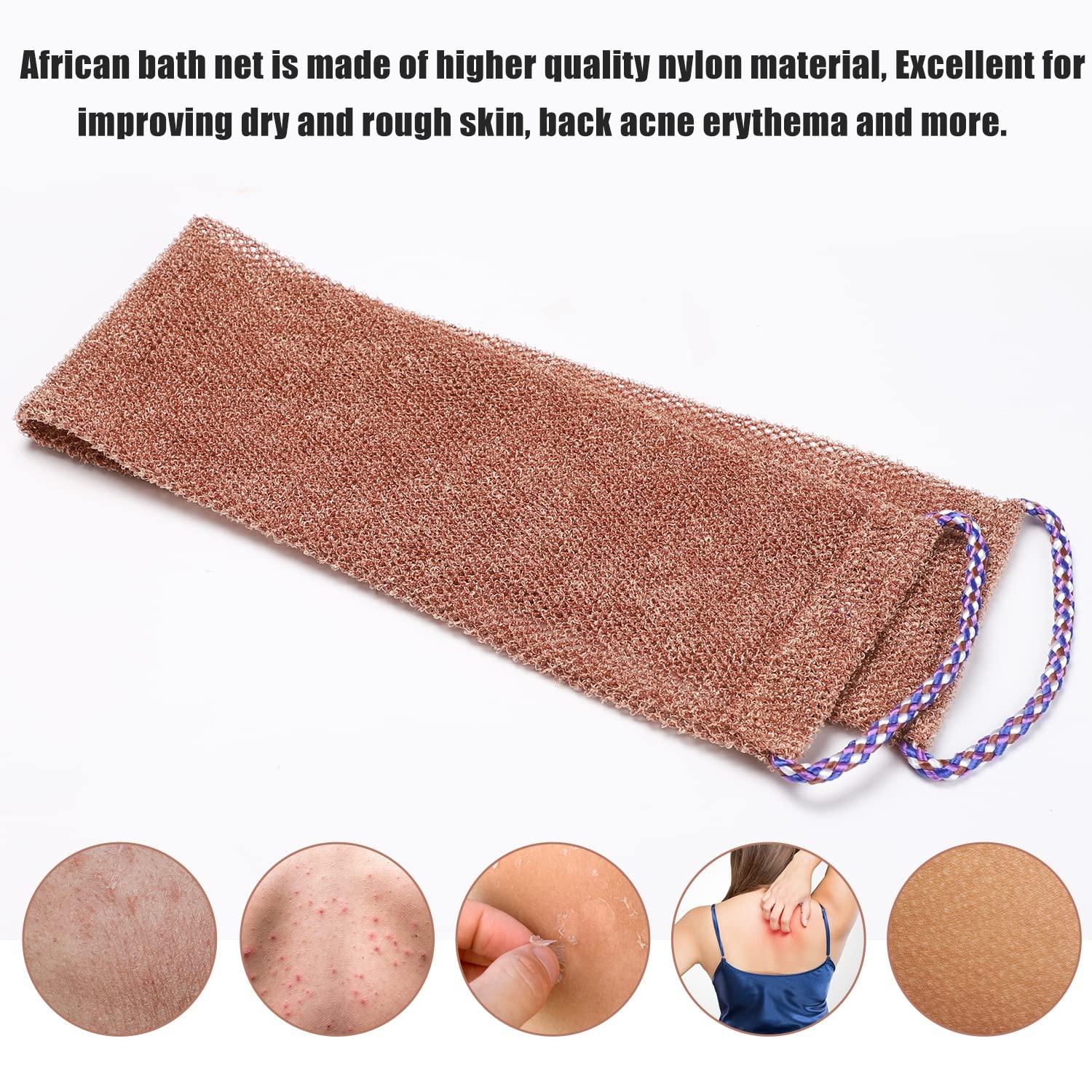 Yrarbil Yrarbil 3 Pieces African Net Sponge, African Exfoliating Bathing Back Scrubbers with Handles, Shower Net Body Scrubber Skin Smoother (Blue Purple Coffee)