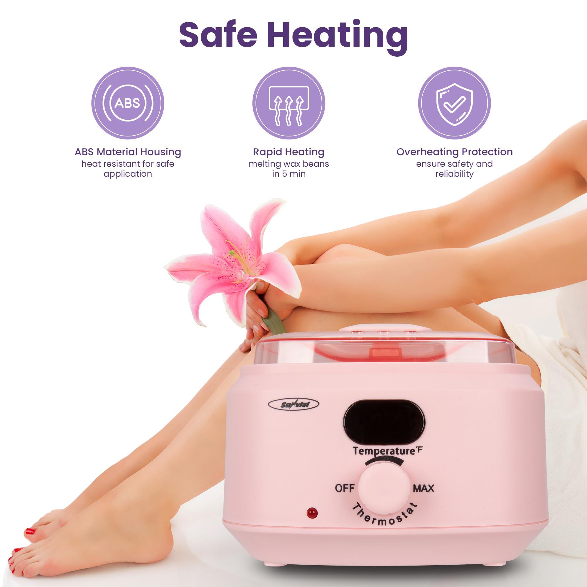 Sunvivi Sunvivi Wax Kit Digital Hair Removal Waxing Kit for Women & Men, Hot Wax Warmer Pot with 5 Bag Hard Wax Beads, Wax Melt Warmer Kit for Full Body, Legs, Face, Bikini,Sensitive skin, Pink