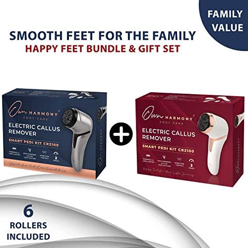 Own Harmony Own Harmony 2 Electric Foot Callus Removers with Vacuum and 6 Rollers Bundle - Professional Pedicure Tools for Pedi Feet Care Vac, Electronic Foot File CR2100 - Best for Hard, Dry, Cracked, Dead Skin