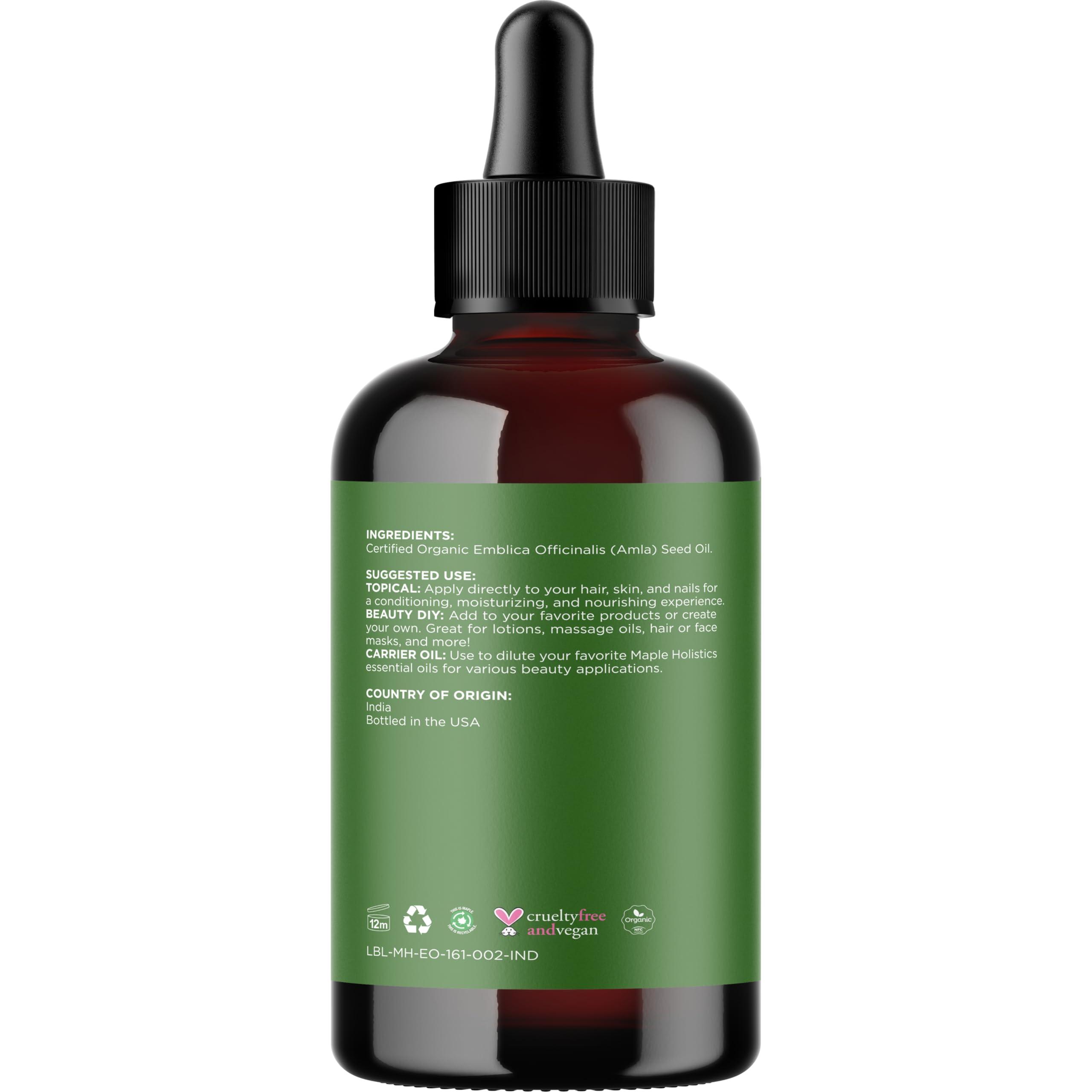 Maple Holistics Organic Amla Oil for Hair Growth - 100% Pure Amla Hair Oil for Hair Growth & Hydration - Cold-Pressed Extra Virgin Unrefined Non-GMO & USDA Organic Hair Oil for Dry Hair and Scalp Care (4 Fl Oz)