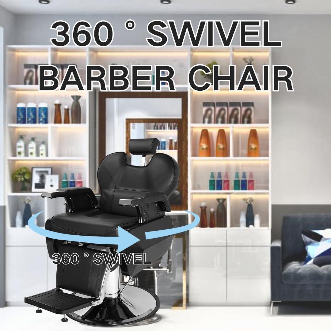 EITPETPORT Barber Chair Hydraulic Reclining Salon Chair, Heavy Duty Styling Hair Chair, 360 Degree Swivel, Height Adjustable, Removable Headrest Hair Chair for Barbershop All Purpose Hair Salon Equipment Black