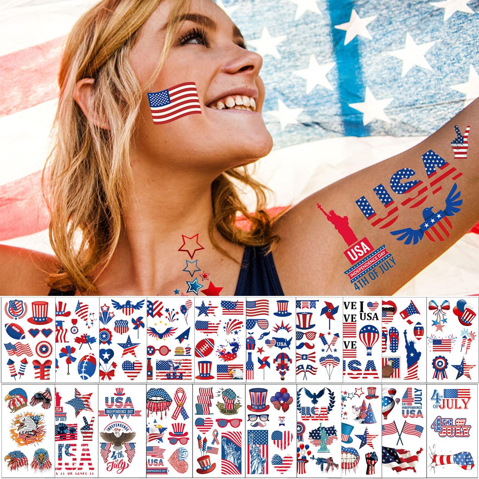 winthrop 20 Sheets 4th of July Temporary Tattoos for Women – Independence Day Waterproof Body Art Stickers