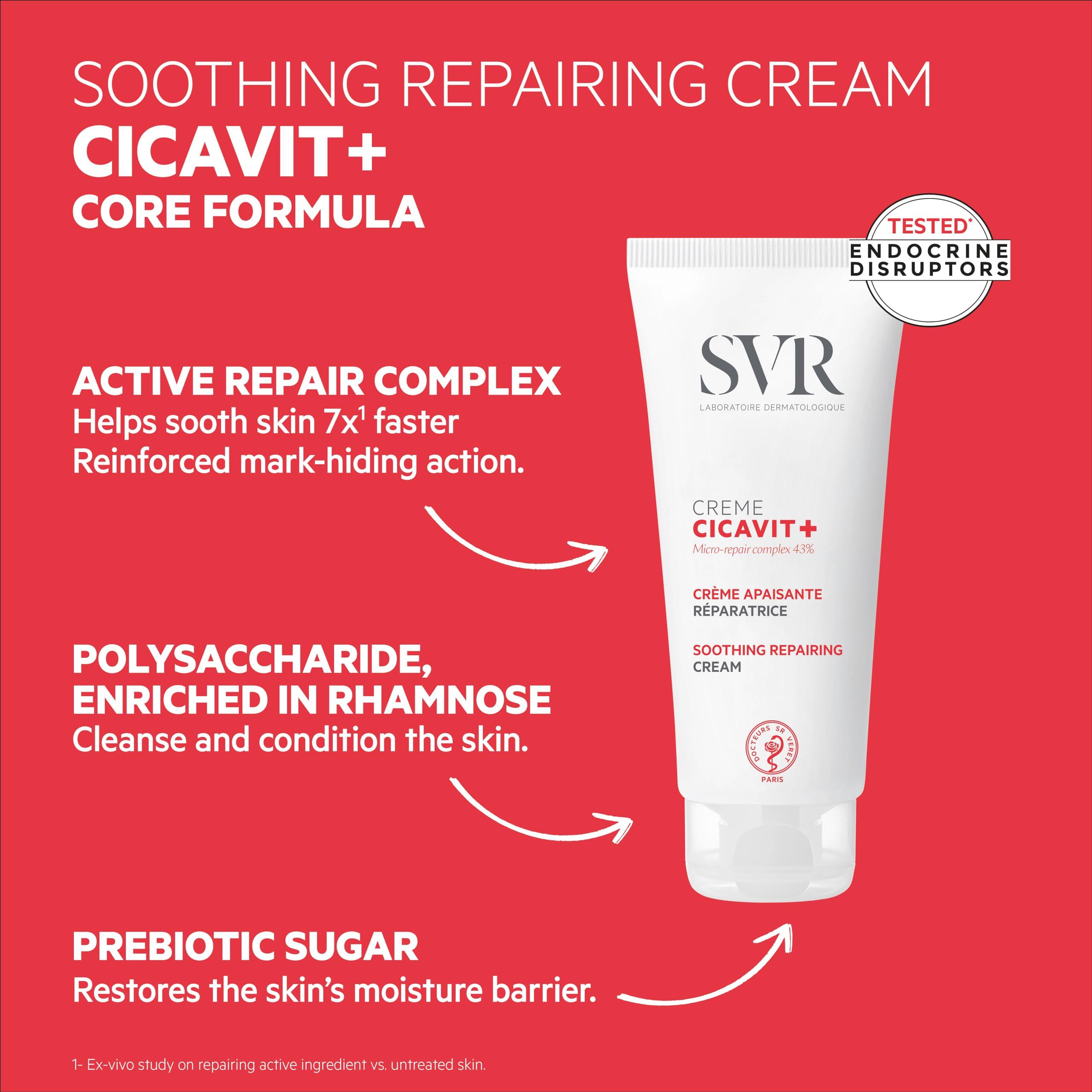 SVR SVR Cicavit+ Face & Body Cream With Shea butter, Prebiotic & Glycerin. Moisturizer to Reduce the appearance of Burns, Scars & Intensely Nourish to Relieve Irritation due to Dryness, 3.3 fl.oz