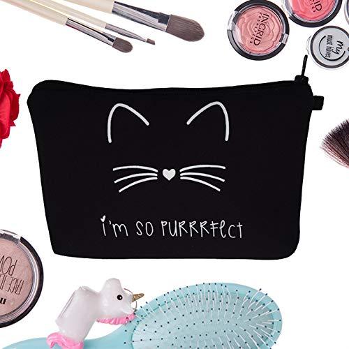 Gerrit Cosmetic Pouch for Women, Black Makeup Bags With Keyring Roomy Toiletry Pouch Portable Washing Bag Adorable Travel Accessories GiftsGerritCat