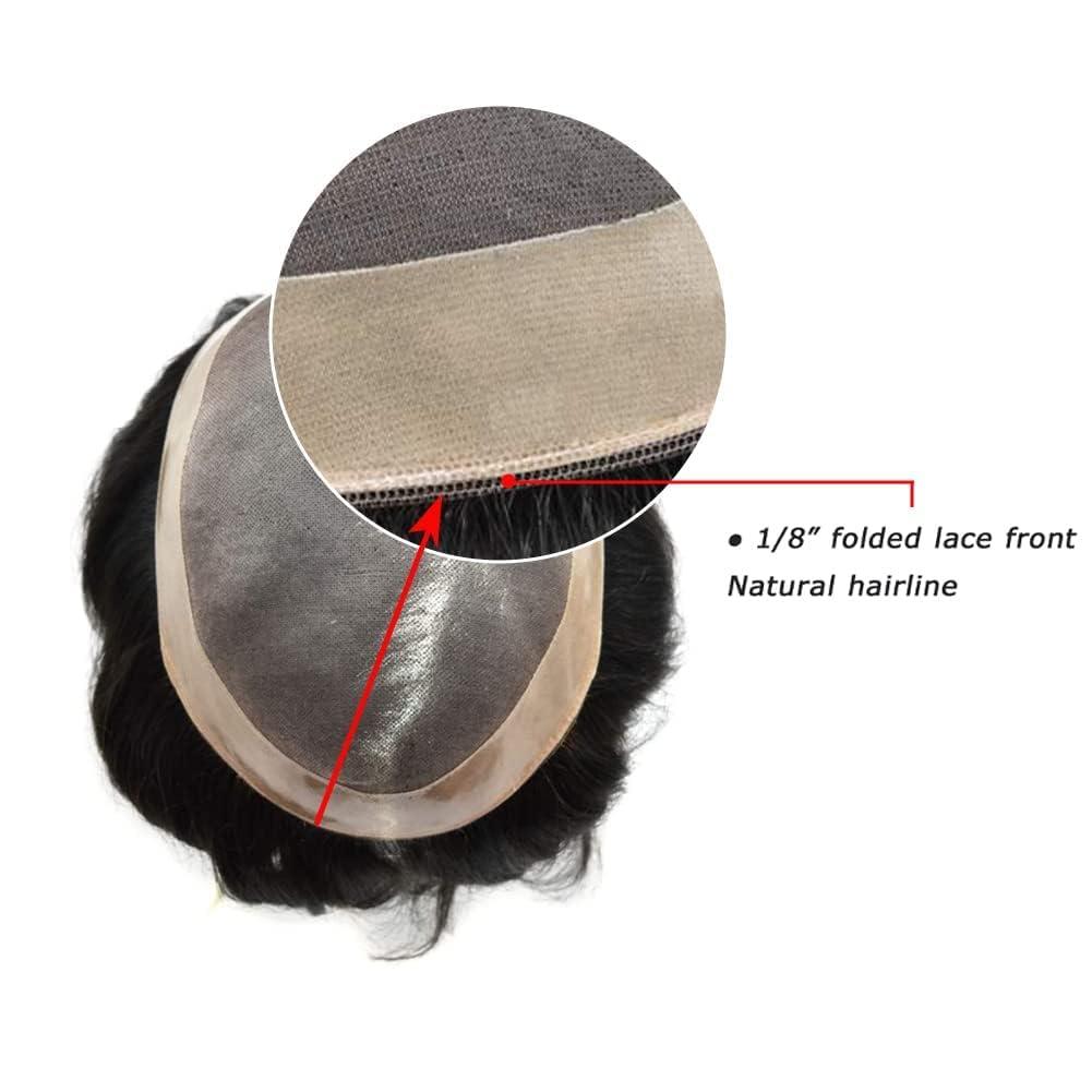 RESHE RESHE Hair System For Mens Toupee Hair Replacement System For Men Hairpieces Toupee For Men Hair Pieces For Men Hair Systems Protesis Capilar Para Hombre 6X9#1 Jet Black