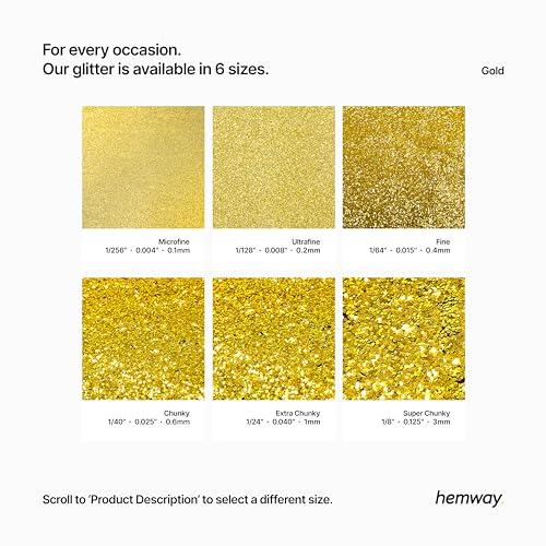 Hemway Hemway Eco Friendly Biodegradable Glitter 100g / 3.5oz Bio Cosmetic Safe Sparkle Vegan for Face, Eyeshadow, Body, Hair, Nail and Festival Makeup, Craft - Extra Chunky (1/24" 0.040" 1mm) - Gold