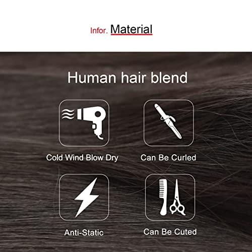 igennki igennki Short Casual Bob Wig with Bangs for Asian Young Women (Human Hair Blend+Medical Base, 3 Dark Brown)