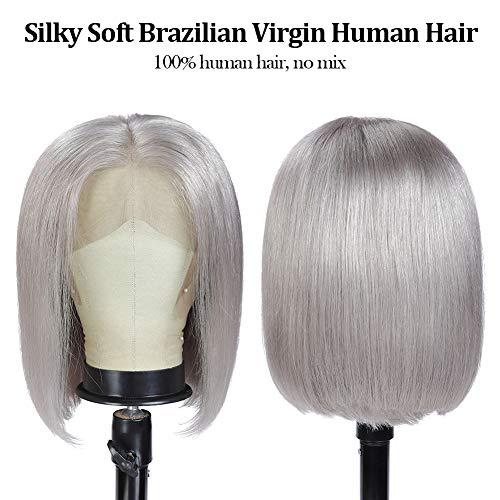 Munx 8 Inch Short Grey Bob Wigs Human Hair Lace Front Wigs Brazilian Virgin Human Hair 13x6x1 Straight Bob lace Frontal Wigs For Black Women Pre Plucked with Baby Hair 150% Density