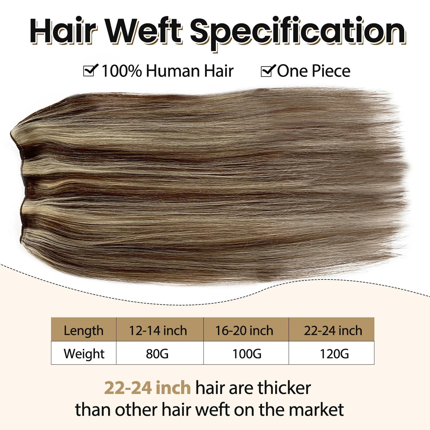 Benafee Sew in Hair Extensions Human Hair 14” Double Weft Sew in Weft Hair Extensions Dark Brown to Bleach Blonde Human Hair Weave Bundles Hand Tied Weft Hair Extensions Human Hair Sew in Hair Extensions