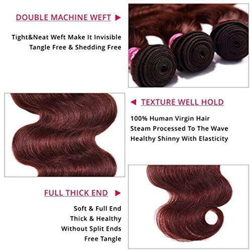Beauty Forever Beauty Forever #33B Reddish Brown Brazilian Body Wave Human Hair Weave 1 Bundle 18 Inch,Auburn Brown Copper Red Remy Human Hair Wavy Weaves Hair Extentions