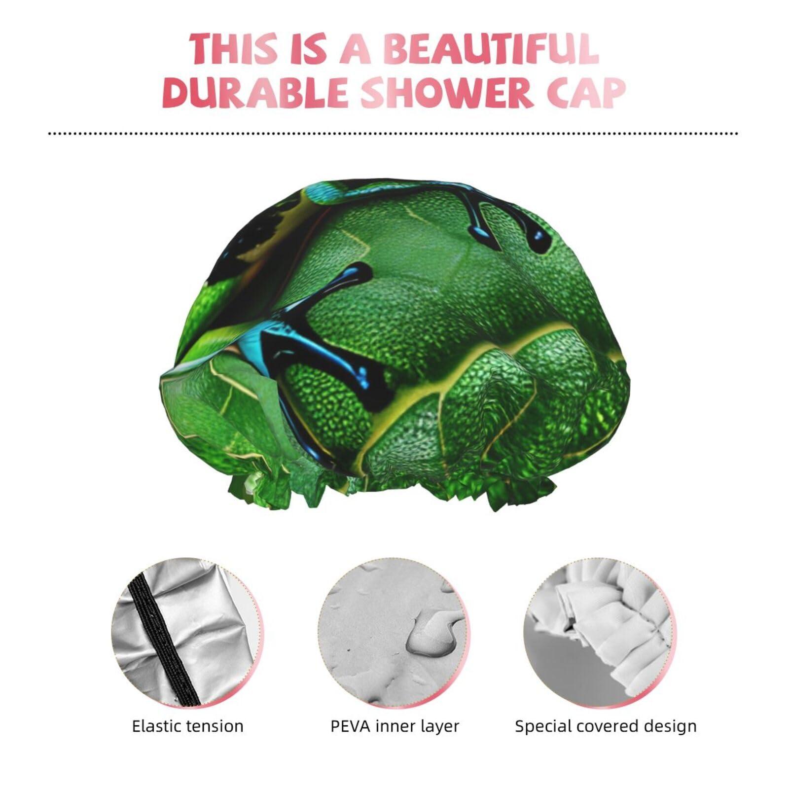 DRTGEDS Frog Leaves Shower Cap For Women, Reusable Shower Cap, Waterproof Bath Cap For Women Long Hair