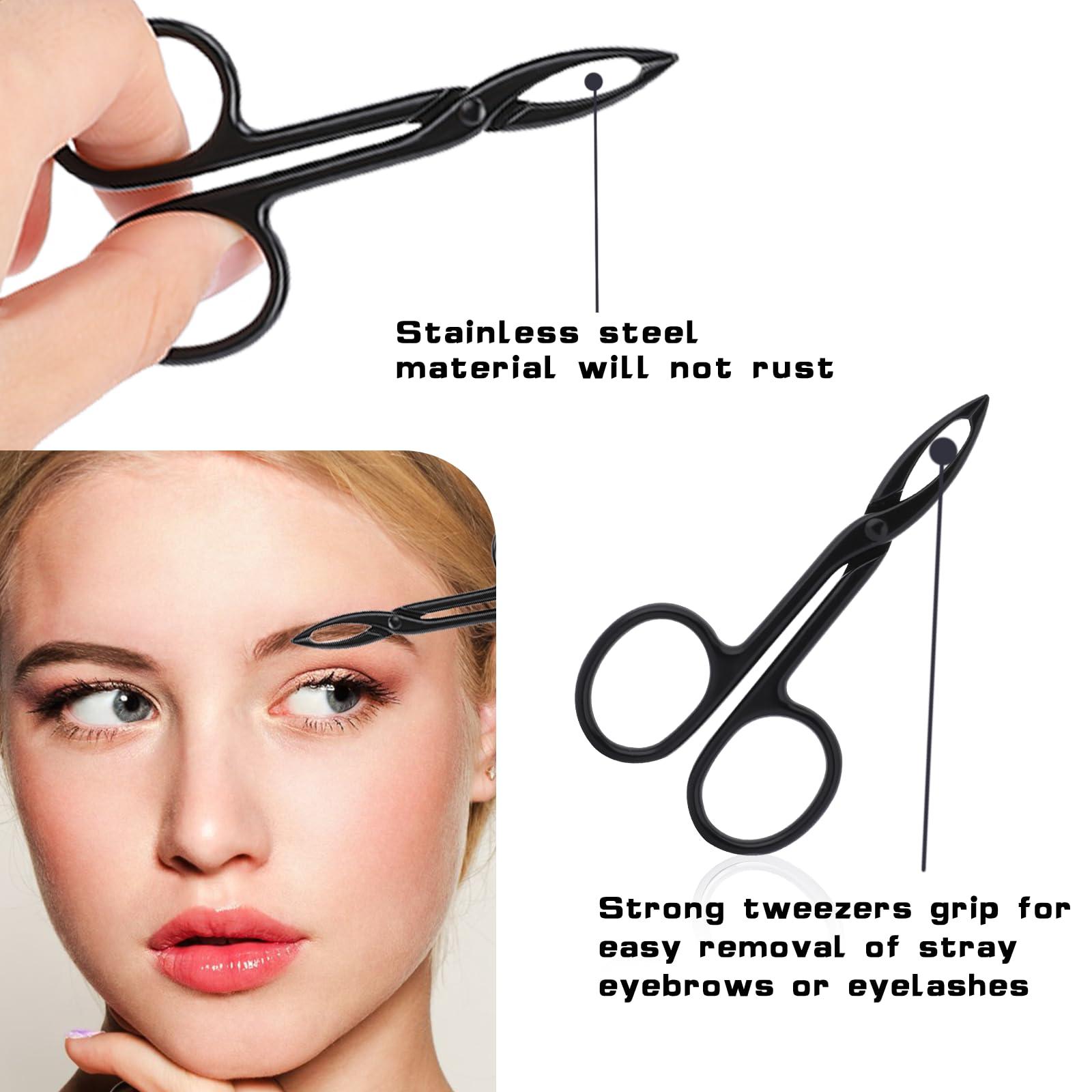 Xthrotsenk 2Pcs Tweezers Scissor Handle Revlon Eyebrow Hair Plucker Remover Facial Hair Eyebrows Care Scissor Stainless Flat Straight Tip Wig Plucking Hair Removal Tweezers for Women(Silver and Black)