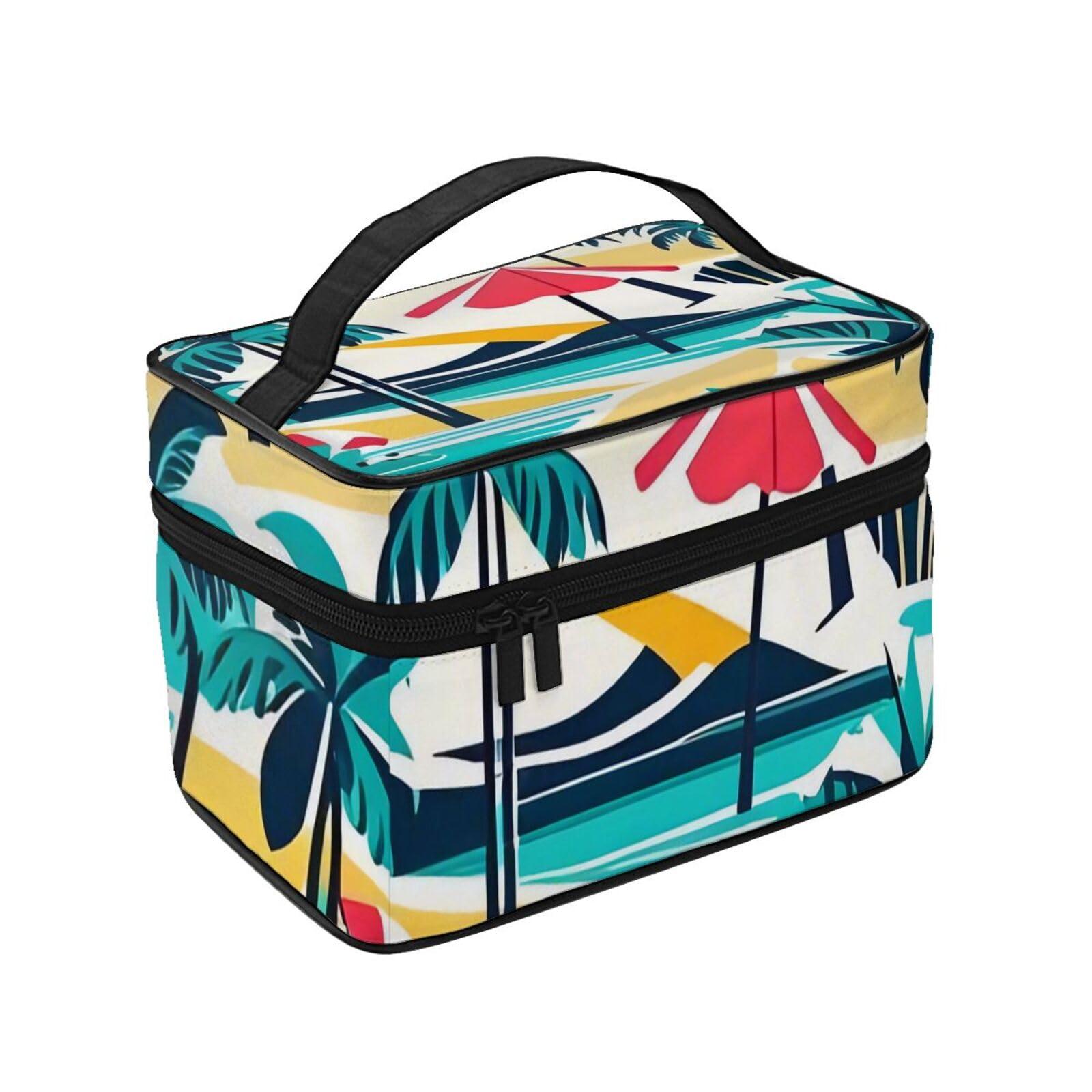 QASDFGHR QASDFGHR Small Tropical Beach Print Makeup Bag,Travel Cosmetic Bag with Zipper for Women Square Make Up Bags Organizer