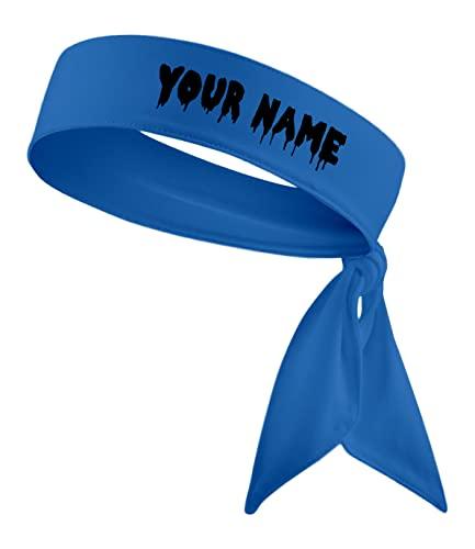 B3 U ATHLETICS Custom Personalized Drippy Name Sports Head Tie Headband - White Black Red Blue Yellow Orange Green Purple Pink Grey Light Dark Drip Sports (Blue Headband)