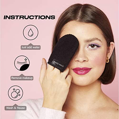 FACE HALO Face Halo X | Precision Makeup Remover Wipes and Wash Bag Remove Makeup with Just Water, Reusable Microfiber Makeup Touch-Up Mini Towel Erases Makeup in Hard To Reach and Sensitive Areas (4-Pack)