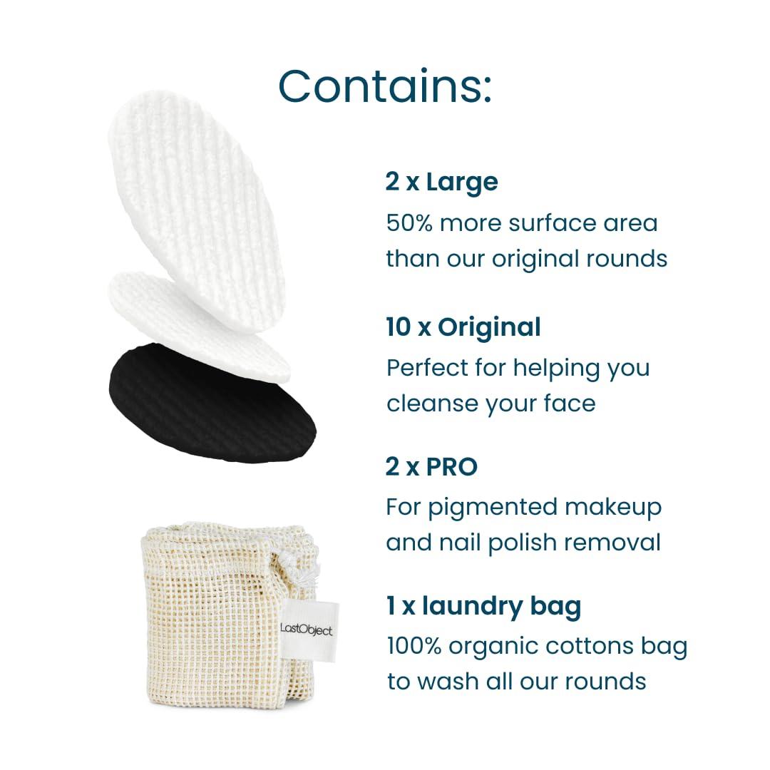 LastObject LastObject LastRound Kit - Reusable Cotton Rounds Perfect for Beauty Routines - 2 LastRound Large, 10 LastRound Original, 2 LastRound Pro, Small Laundry Bag