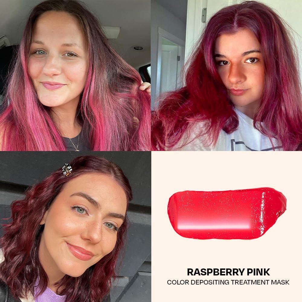 oVertone Overtone Color Depositing Semi-Permanent Hair Dye Conditioner - 8 oz For Natural & Color-Treated Hair, Moisturizing Shea Butter & Coconut Oil - Vegan & Cruelty-Free, Pink for Brown is now Raspberry