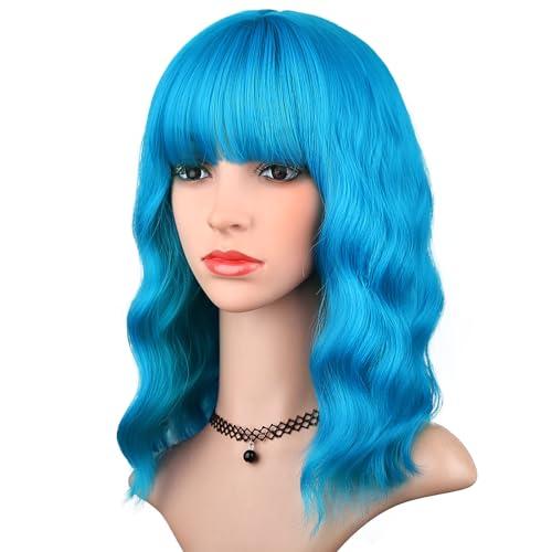 HAIRUP HAIRUP purple wig and teal blue wig with bangs for women