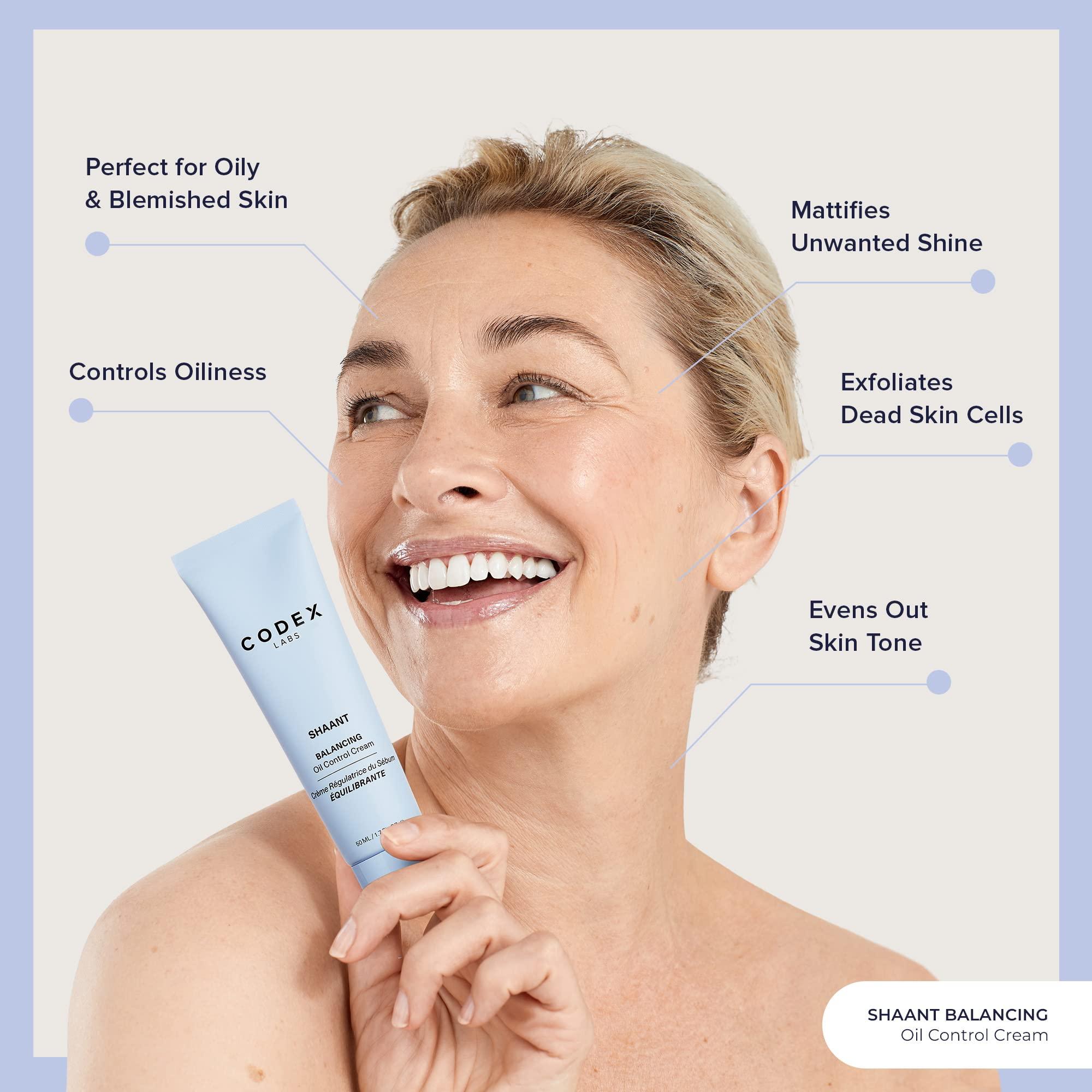 Codex Beauty Codex Labs Shaant Balancing Face Cream - Plant Retinol Alternative & Oil Control - For Acne Prone Skin, All Skin Types - With 1% Bakuchiol, Ashwagandha - Cruelty-Free, Vegan Skincare (50ml)