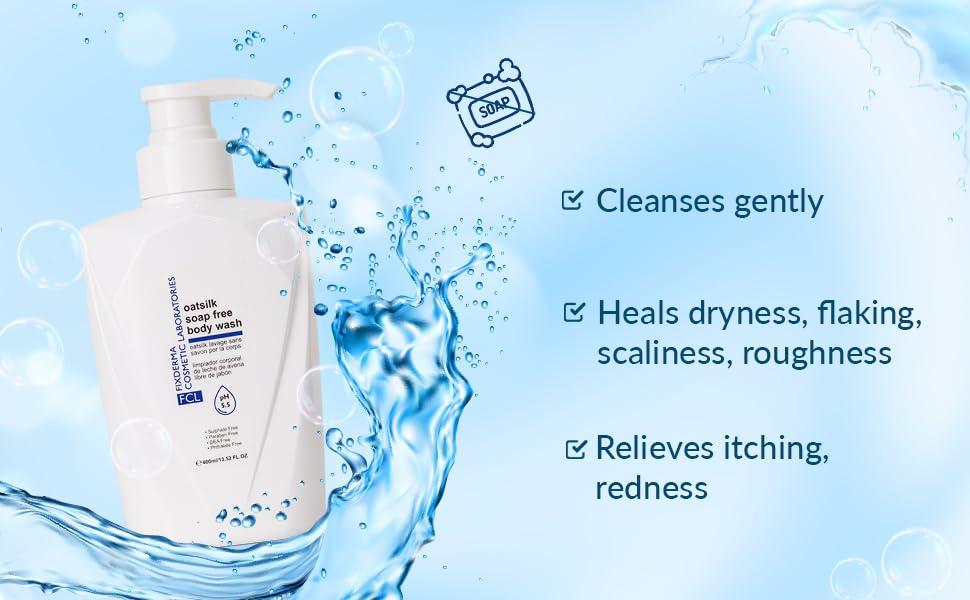 FIXDERMA COSMETIC LABORATORIES FIXDERMA COSMETIC LABORATORIES FCL Oatsilk Soap Free Body Wash with 2.5% Shea Butter for Non Irritation Dryness, Roughness & Itchiness | Body Wash For Psoriasis & Keratosis Pilaris - 13.52 Fl Oz