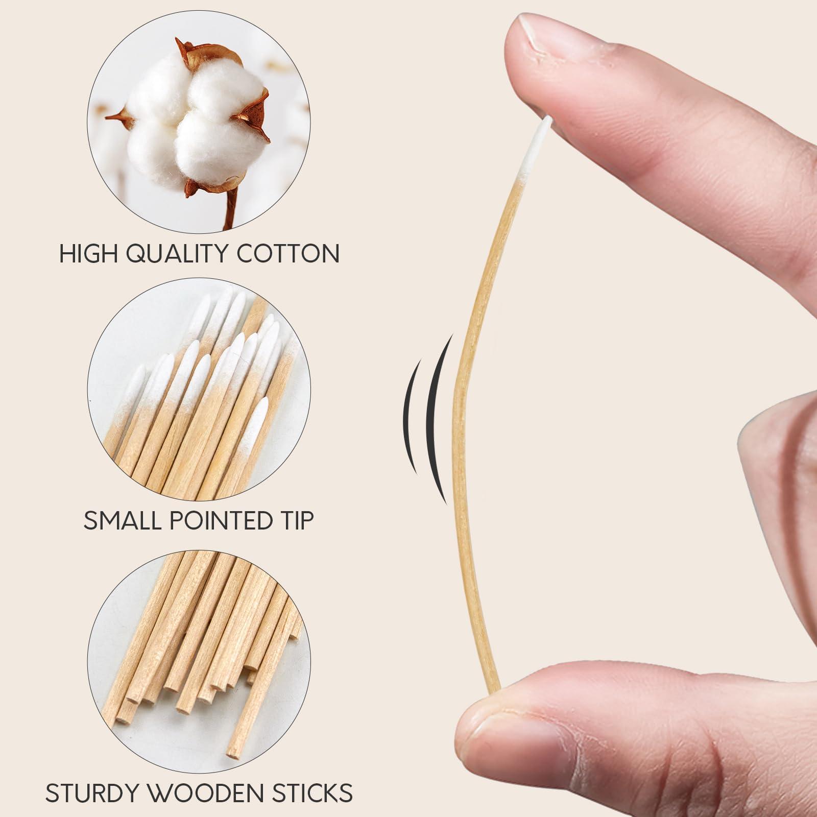 UrbanAbode Pointed Cotton Swabs with Storage Case, Precision Tip Cotton Swabs with Wooden Sticks, Microswabs for Eyelash Extensions Makeup Nails Tattoo Permanent Supplies Craft