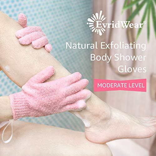 Evridwear Evridwear Exfoliating Gloves for Shower, 100% Nylon Thick Soft Medium Heavy Bathing Gloves Dead Skin Remover Body Scrubber Smooth Skin with Hang Loop, 3 Pairs Moderate Pink
