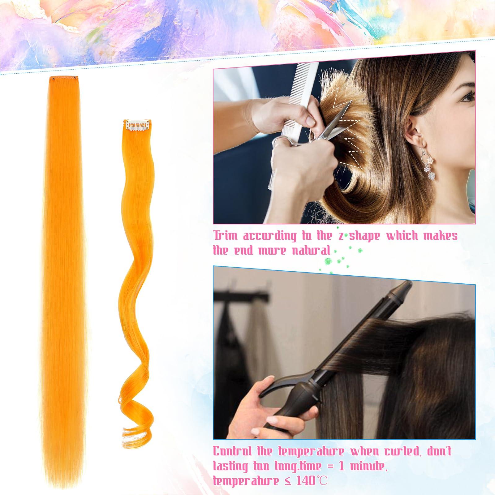 FeidyLong FeidyLong Bright Yellow Hair Extensions, 1 PCS 24 Inch Long Straight Clip in Hair Extensions, Synthetic Hairpiece for Kids Girls Women Highlight Party