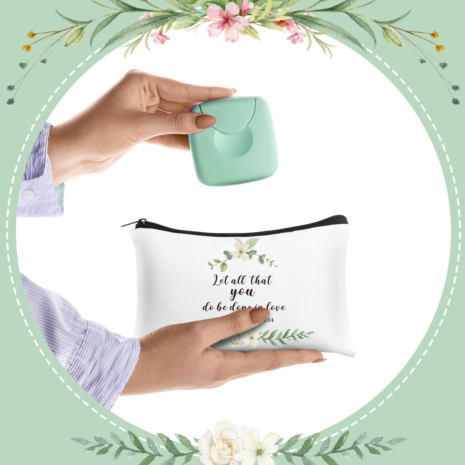 Hillban Hillban 10 Pcs Christian Cosmetic Bag for Women International Women\'s Day Pouch Bible Verse Canvas Makeup Bag Mother\'s Day Inspirational Employee Appreciation Gifts(Spring,White)