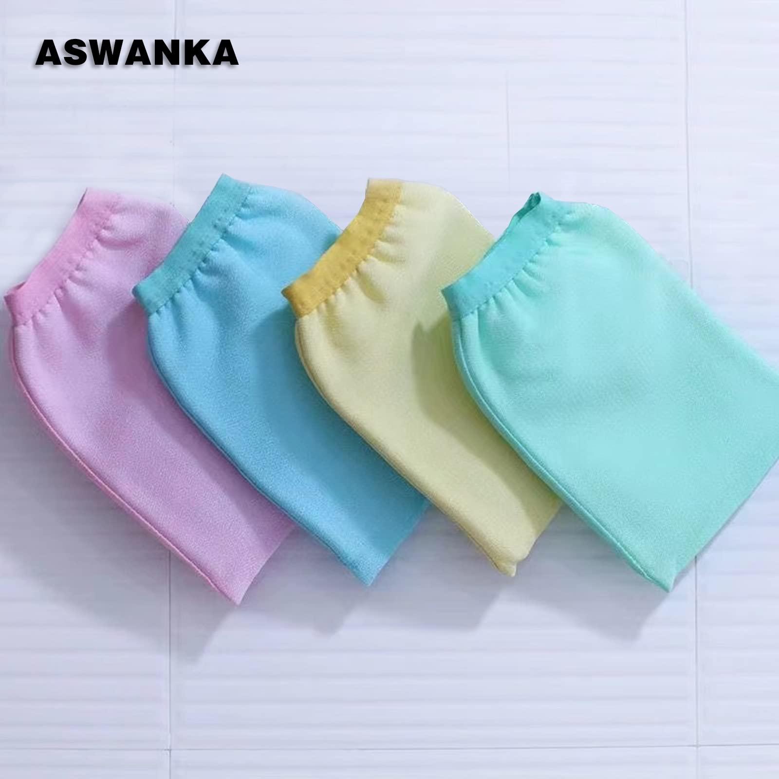 ASWANKA Korean Exfoliating Mitts(2pcs), Plant Based Exfoliating Gloves for Body Visibly Lift Away Dead Skin, 2 Layers Painless Remove Tan Spray, Keratosis Pilaris, Natural Material, Green