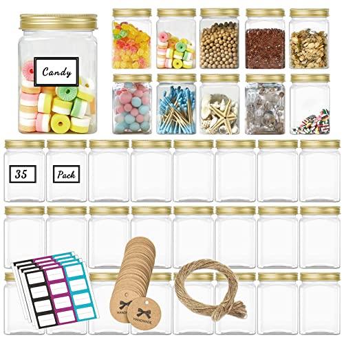 Unalilia Unalilia 12 oz Clear Plastic Jars with Lids 35 Pack Refillable Square Cosmetic Container Empty Kitchen & Home Storage Jars For Creams, Scrubs, Slimes and Dry Goods